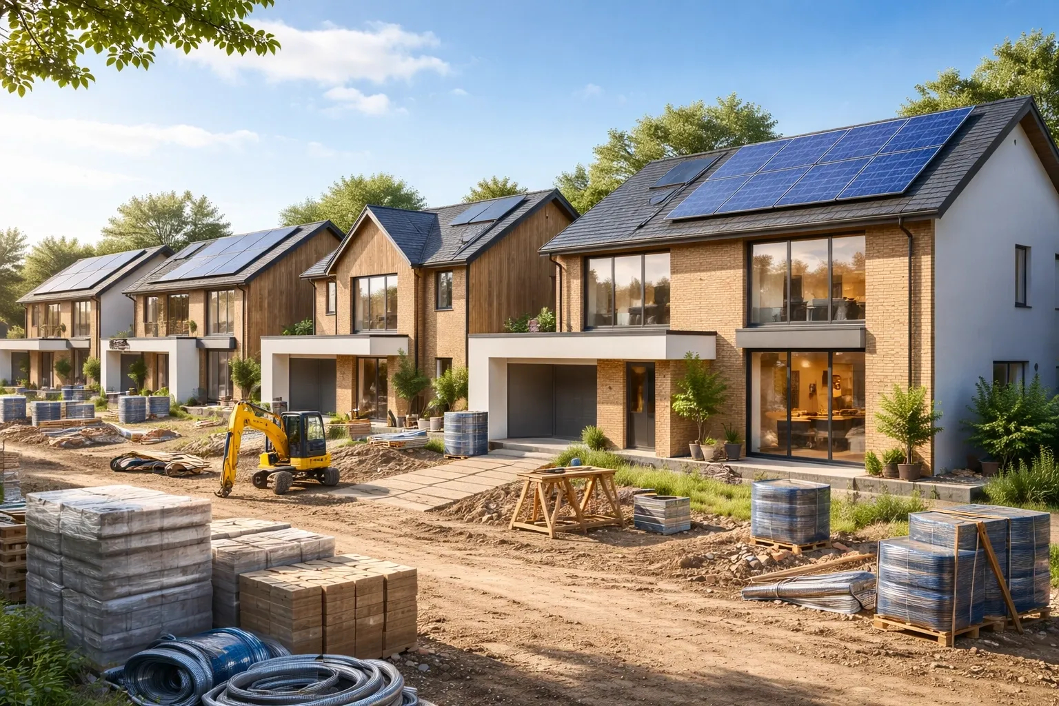 Modern houses with solar panels